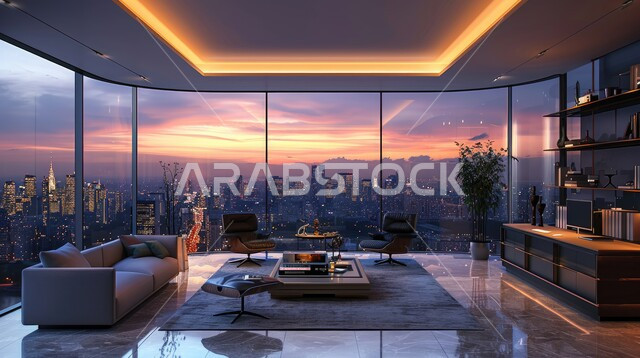  غرف القراءة والجلوس، مكتب عمل بواجهه زجاجية كبيرة، تصميم عصري حديث لمكاتب الشركات السعودية، غرفة مكتبية بتصاميم داخلية وديكورات راقية مع اثاث فاخر ومريح، الفن الهندسي المعماري المتطور