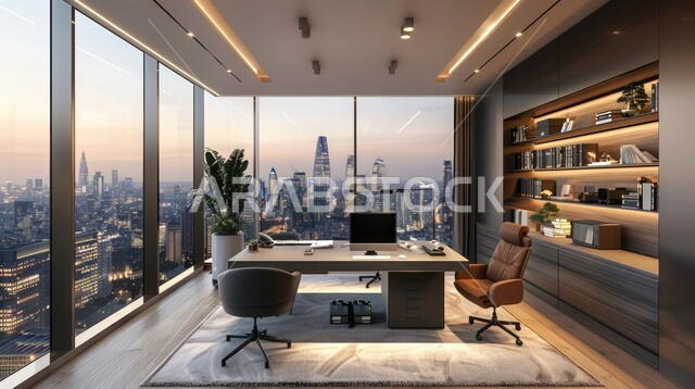 تصميم عصري حديث لمكاتب الشركات السعودية، غرف مكتبية بتصاميم داخلية وديكورات راقية مع اثاث فاخر ومريح، الفن الهندسي المعماري المتطور، غرف القراءة والجلوس، مكتب عمل بواجهه زجاجية كبيرة