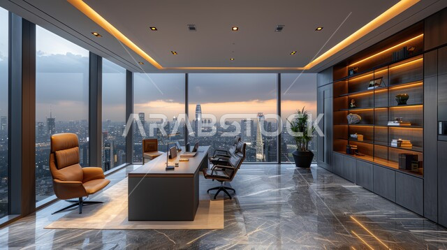  غرف مكتبية بتصاميم داخلية وديكورات راقية مع اثاث فاخر ومريح، الفن الهندسي المعماري المتطور، غرف القراءة والجلوس، مكتب عمل بواجهه زجاجية كبيرة، تصميم عصري حديث لمكاتب الشركات السعودية