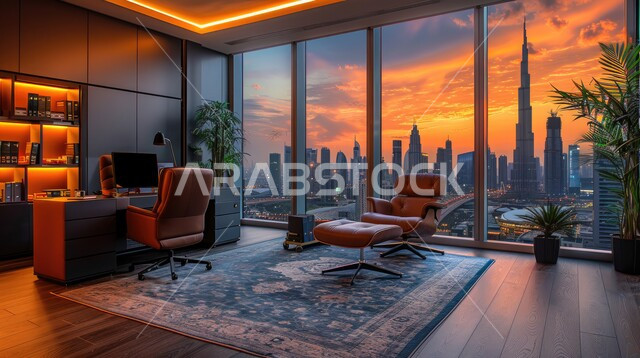 تصميم عصري حديث لمكاتب الشركات السعودية، غرف مكتبية بتصاميم داخلية وديكورات راقية مع اثاث فاخر ومريح، الفن الهندسي المعماري المتطور، غرف القراءة والجلوس، مكتب عمل بواجهه زجاجية كبيرة