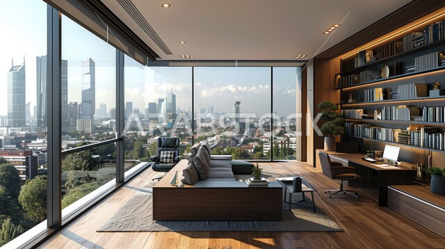 تصميم عصري حديث لمكاتب الشركات السعودية، غرف مكتبية بتصاميم داخلية وديكورات راقية مع اثاث فاخر ومريح، الفن الهندسي المعماري المتطور، غرف القراءة والجلوس، مكتب عمل بواجهه زجاجية كبيرة