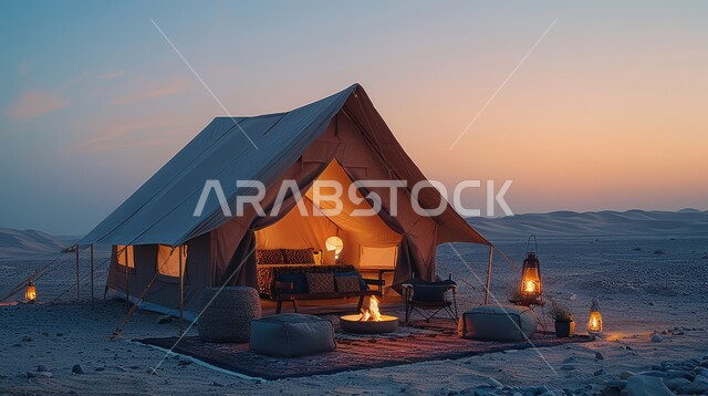 الطبيعة والرمال الذهبية الناعمة، أجواء ليلية هادئة أمام شعلى الحطب, مخيمات سياحية في صحاري المملكة العربية السعودية, أماكن المغامرات والكشتات البرية, أجواء التخييم الشبابية الممتعه, خيام شعبية في المناطق الصحراوية