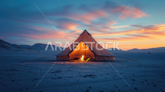 الطبيعة والرمال الذهبية الناعمة، أجواء ليلية هادئة أمام شعلى الحطب, مخيمات سياحية في صحاري المملكة العربية السعودية, أماكن المغامرات والكشتات البرية, أجواء التخييم الشبابية الممتعه, خيام شعبية في المناطق الصحراوية