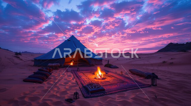أجواء التخييم الشبابية الممتعه، خيام شعبية في المناطق الصحراوية، الطبيعة والرمال الذهبية الناعمة، أجواء ليلية هادئة أمام شعلى الحطب, مخيمات سياحية في صحاري المملكة العربية السعودية, أماكن المغامرات والكشتات البرية