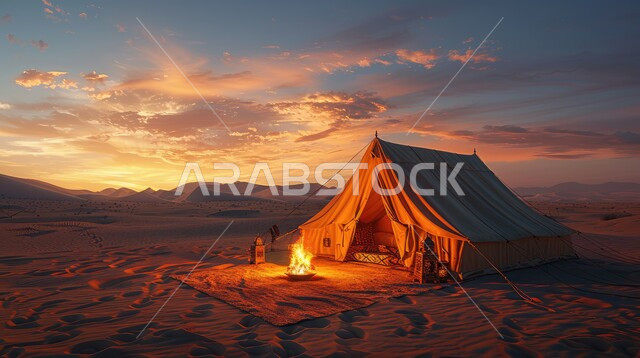 المغامرات والكشتات البرية، أجواء التخييم الشبابية الممتعه، خيام شعبية في المناطق الصحراوية، الطبيعة والرمال الذهبية الناعمة، أجواء ليلية هادئة أمام شعلى الحطب, مخيمات سياحية في صحاري المملكة العربية السعودية