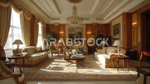 ديكور داخلي راقي للفلل والشقق السكنية في المملكة العربية السعودية، الاهتمام بنبات الزينة المنزلي، النوافذ والواجهات الزجاجية المطلة على الطبيعة، التصاميم الداخلية لغرف الجلوس على الطراز الحديث، غرفة معيشة مع أثاث منزلي فاخر