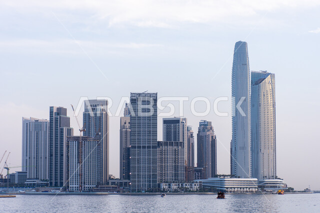 The architectural engineering art of skyscrapers in Dubai, future urban growth and development in the United Arab Emirates, future designs of hotels and towers