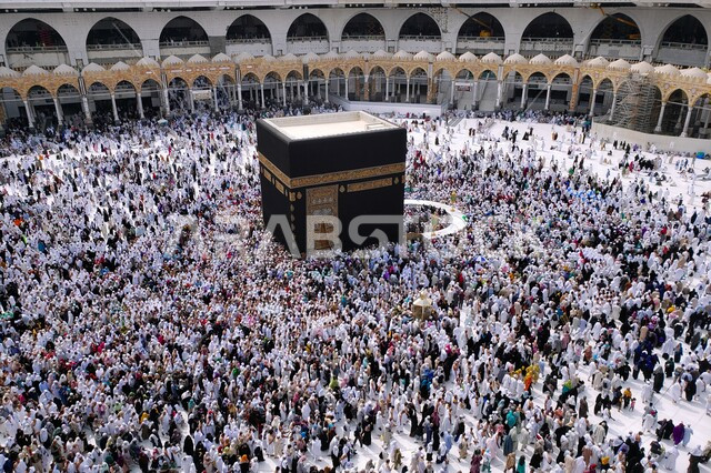 Pilgrims of the Holy House of God circumambulate the Holy Kaaba in Mecca, perform Hajj and Umrah rituals, worship and get closer to God, sacred Islamic religious places and landmarks in the Kingdom of Saudi Arabia, the Qibla of Islam and Muslims