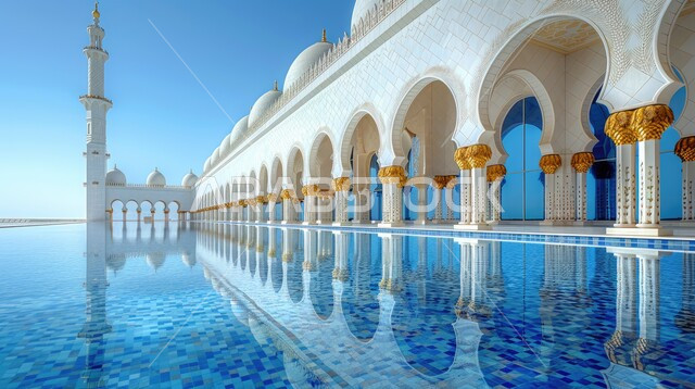 الساحة الخارجية لمسجد الشيخ زايد في مدينة أبو ظبي، الفن الهندسي المعماري لمساجد الإمارات على الطراز الإسلامي، العبادة والتقرب الى الله، أماكن دينية مقدسة