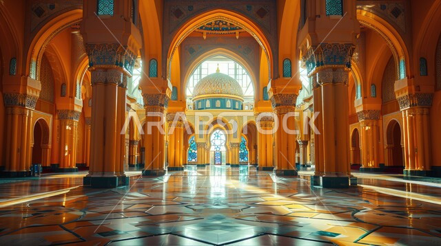 الفن الهندسي المعماري لمسجد عربي عريق، مفهوم العبادة والتقرب إلى الله تعالى ,النقوش والزخارف للاعمدة والاقواس على الطراز الاسلامي، التصاميم والديكورات الداخلية الأنيقة للمساجد