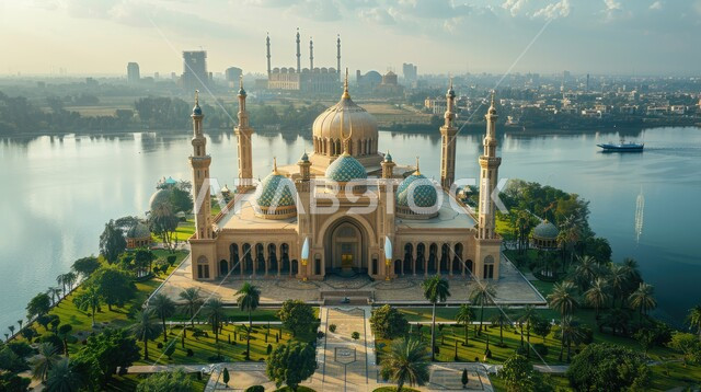 مسجد عريق محاط بالطبيعة، الديكورات والتصاميم الهندسية المعمارية لبناء المساجد في المملكة العربية السعودية، معالم وأماكن اسلامية مقدسة، المآذن والقبب على الطراز الإسلامي العصري الحديث، مفهوم العبادة والتقرب إلى الله تعالى