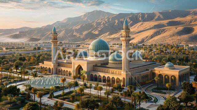 مسجد عريق محاط بالطبيعة، الديكورات والتصاميم الهندسية المعمارية لبناء المساجد في المملكة العربية السعودية، معالم وأماكن اسلامية مقدسة، المآذن والقبب على الطراز الإسلامي العصري الحديث، مفهوم العبادة والتقرب إلى الله تعالى