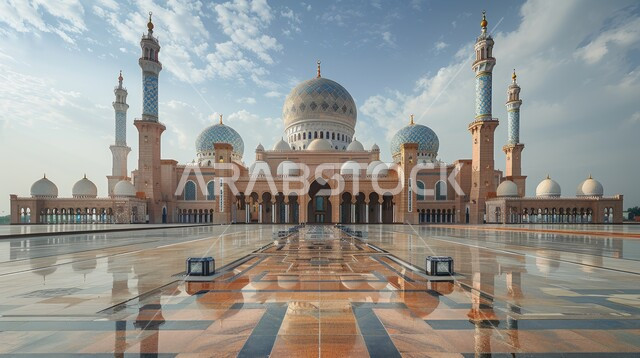 الديكورات والتصاميم الهندسية المعمارية لبناء المساجد في المملكة العربية السعودية، معالم وأماكن اسلامية مقدسة، المآذن والقبب على الطراز الإسلامي العصري الحديث، مفهوم العبادة والتقرب إلى الله تعالى، الساحة الخارجية لمسجد عريق