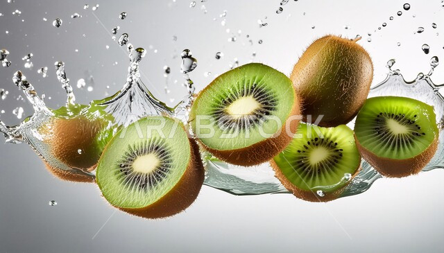 Fresh seasonal fruits rich in vitamins, delicious kiwi fruit, Saudi agricultural crops and local fruits, refreshing cold snacks in summer, white background