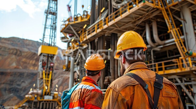 Follow up the progress of work in factories and plants, a group of Saudi Arabian Gulf engineers working in an oil and gas refining plant, working in the field of petrochemical industries and projects, steel pipelines and cables, the concept of gas productivity in the Kingdom of Saudi Arabia