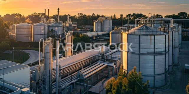 Oil refinery factories in the Kingdom of Saudi Arabia, the concept of work in the industrial engineering sector, the quality of machinery and equipment in oil extraction factories, modern technologies in oil and gas production.