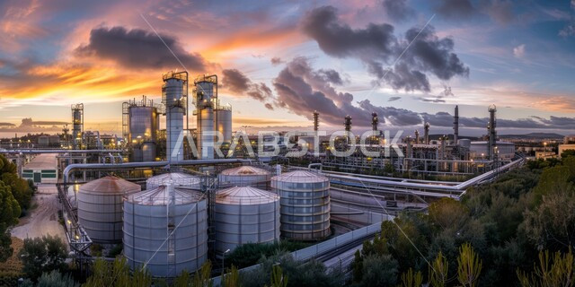 Oil refinery factories in the Kingdom of Saudi Arabia, the concept of work in the industrial engineering sector, the quality of machinery and equipment in oil extraction factories, modern technologies in oil and gas production.