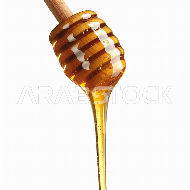  ملعقة خشبية ذات رأس دائري، استخراج عسل النحل الطبيعي من المناحل, منتجات غذائية محلية وطنية في المملكة العربية السعودية، الأغذية الصحية المفيدة, صورة مقربة لمغرفة خشبية، الأساليب الفنية لعرض وتصوير البضائع، خلفية بيضاء