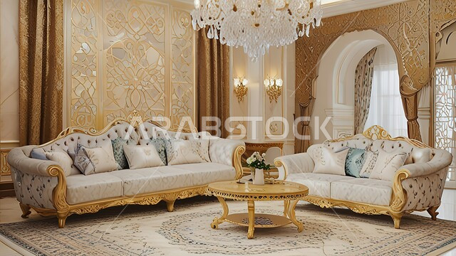 Contemporary interior decoration for the living room, modern designs for residential apartments and villas in Saudi Arabia, luxury furniture and furnishings for the reception hall, high-end home decorations and accessories