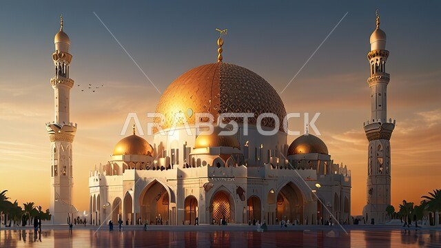 التصميم على الطراز الاسلامي, الفن الهندسي المعماري لبناء المساجد في المملكة العربية السعودية, المعالم الدينية الإسلامية المقدسة, القبة الذهبية اللامعة والمآذن الشامخة, نداء المسلمين لأداء الفرائض والصلوات