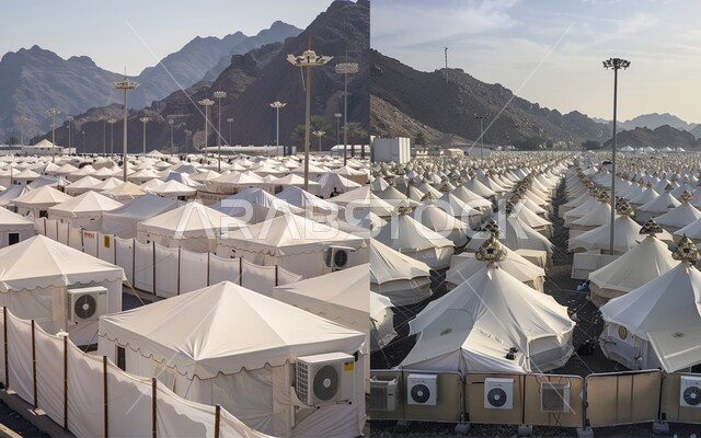  إتمام مناسك الحج بالمبيت في منى، خيام الحجاج في مشعر منى بمكة المكرمة في المملكة العربية السعودية، منطقة الخيام في منى، موسم الحج،اماكن اسلامية مقدسة، معالم اسلامية في السعودية