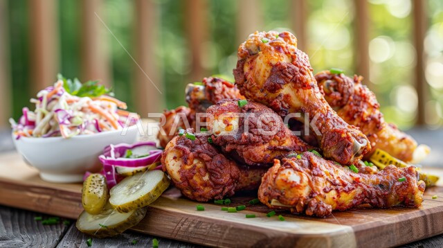 المأكولات العربية الشهية، صورة مقرّبة لمجموعة من أفخاذ الدجاج المقلية, وجبات وأطباق الطعام، فنون التقديم في مطاعم المملكة العربية السعودية، وصفات وأكلات شرقية بنكهات متميزة