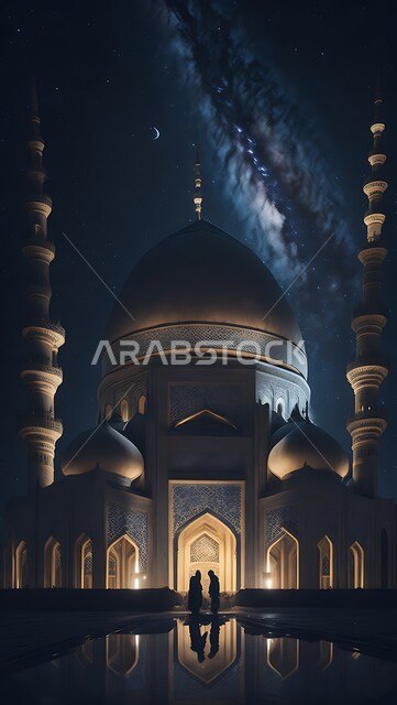 أماكن لأداء الفرائض والصلوات والتقرب إلى الله، مجسم ثلاثي الأبعاد لمسجد بتصاميم على الطراز الاسلامي، الفن الهندسي المعماري لبناء المساجد في المملكة العربية السعودية، المعالم الدينية الإسلامية المقدسة، القبب والمآذن الشامخة