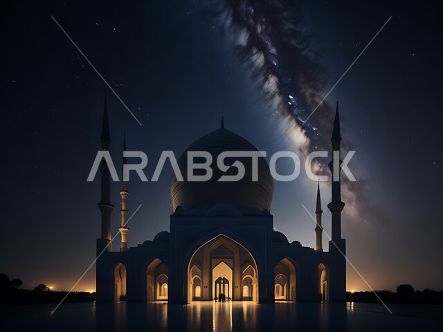 أماكن لأداء الفرائض والصلوات والتقرب إلى الله، مجسم ثلاثي الأبعاد لمسجد بتصاميم على الطراز الاسلامي، الفن الهندسي المعماري لبناء المساجد في المملكة العربية السعودية، المعالم الدينية الإسلامية المقدسة، القبب والمآذن الشامخة