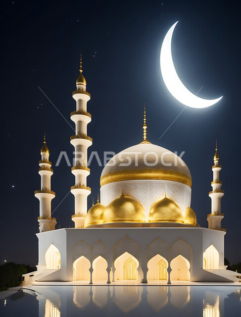 أماكن لأداء الفرائض والصلوات والتقرب إلى الله، مجسم ثلاثي الأبعاد لمسجد بتصاميم على الطراز الاسلامي، الفن الهندسي المعماري لبناء المساجد في المملكة العربية السعودية، المعالم الدينية الإسلامية المقدسة، القبب والمآذن الشامخة