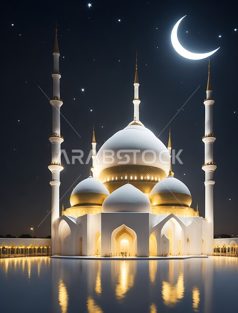 أماكن لأداء الفرائض والصلوات والتقرب إلى الله، مجسم ثلاثي الأبعاد لمسجد بتصاميم على الطراز الاسلامي، الفن الهندسي المعماري لبناء المساجد في المملكة العربية السعودية، المعالم الدينية الإسلامية المقدسة، القبب والمآذن الشامخة