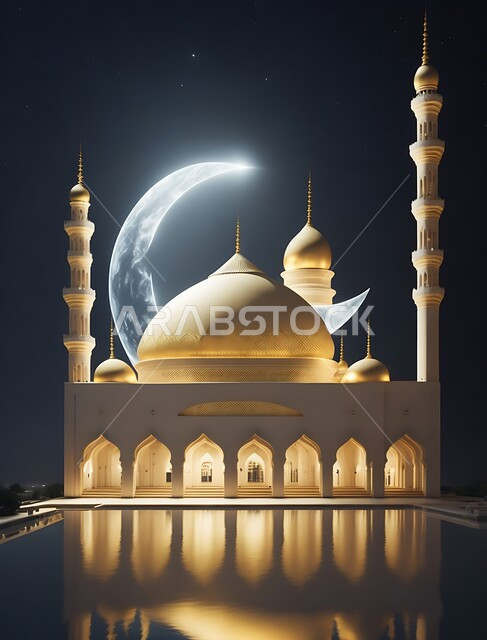 أداء الفرائض والصلوات والتقرب إلى الله، مجسم ثلاثي الأبعاد لمسجد بتصاميم على الطراز الاسلامي، الفن الهندسي المعماري لبناء المساجد في المملكة العربية السعودية، المعالم الدينية الإسلامية المقدسة، القبب والمآذن الشامخة