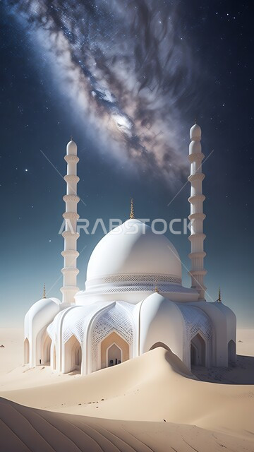 أداء الفرائض والصلوات والتقرب إلى الله، مجسم ثلاثي الأبعاد لمسجد بتصاميم على الطراز الاسلامي، الفن الهندسي المعماري لبناء المساجد في المملكة العربية السعودية، المعالم الدينية الإسلامية المقدسة، القبب والمآذن الشامخة