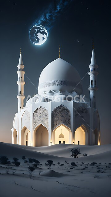 أداء الفرائض والصلوات والتقرب إلى الله، مجسم ثلاثي الأبعاد لمسجد بتصاميم على الطراز الاسلامي، الفن الهندسي المعماري لبناء المساجد في المملكة العربية السعودية، المعالم الدينية الإسلامية المقدسة، القبب والمآذن الشامخة