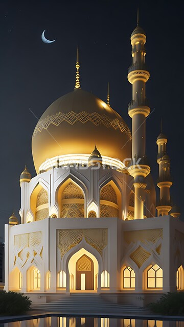 المعالم الدينية الإسلامية المقدسة, القبب والمآذن الشامخة, أداء الفرائض والصلوات والتقرب إلى الله، مجسم ثلاثي الأبعاد لمسجد بتصاميم على الطراز الاسلامي، الفن الهندسي المعماري لبناء المساجد في المملكة العربية السعودية