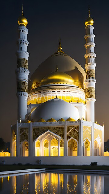 المعالم الدينية الإسلامية المقدسة, القبب والمآذن الشامخة, أداء الفرائض والصلوات والتقرب إلى الله، مجسم ثلاثي الأبعاد لمسجد بتصاميم على الطراز الاسلامي، الفن الهندسي المعماري لبناء المساجد في المملكة العربية السعودية