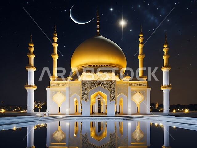 المعالم الدينية الإسلامية المقدسة, القبب والمآذن الشامخة, أداء الفرائض والصلوات والتقرب إلى الله، مجسم ثلاثي الأبعاد لمسجد بتصاميم على الطراز الاسلامي، الفن الهندسي المعماري لبناء المساجد في المملكة العربية السعودية