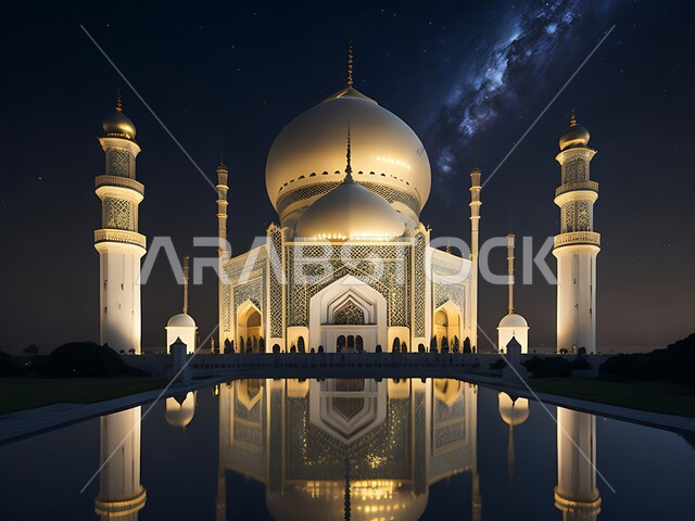 المعالم الدينية الإسلامية المقدسة, القبب والمآذن الشامخة, أداء الفرائض والصلوات والتقرب إلى الله، مجسم ثلاثي الأبعاد لمسجد بتصاميم على الطراز الاسلامي، الفن الهندسي المعماري لبناء المساجد في المملكة العربية السعودية