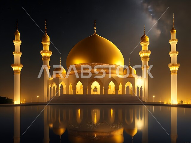 مجسم ثلاثي الأبعاد لمسجد بتصاميم على الطراز الاسلامي, الفن الهندسي المعماري لبناء المساجد في المملكة العربية السعودية, المعالم الدينية الإسلامية المقدسة, القبب والمآذن الشامخة, أداء الفرائض والصلوات والتقرب إلى الله