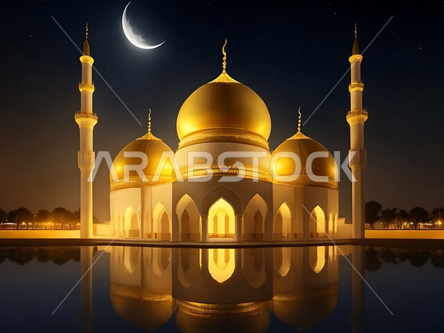 مجسم ثلاثي الأبعاد لمسجد بتصاميم على الطراز الاسلامي, الفن الهندسي المعماري لبناء المساجد في المملكة العربية السعودية, المعالم الدينية الإسلامية المقدسة, القبب والمآذن الشامخة, أداء الفرائض والصلوات والتقرب إلى الله