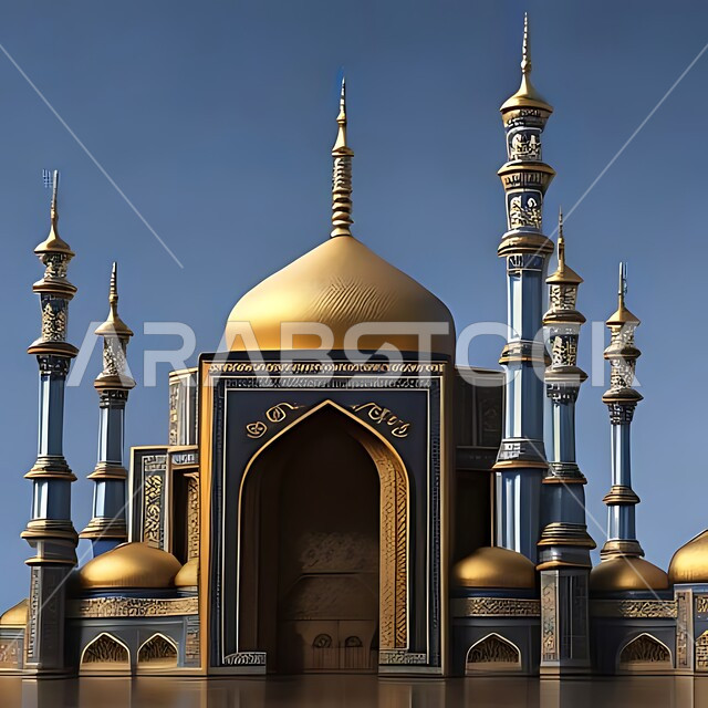 الفن الهندسي المعماري لبناء المساجد في المملكة العربية السعودية, المعالم الدينية الإسلامية المقدسة, القبب والمآذن الشامخة, أداء الفرائض والصلوات والتقرب إلى الله، مجسم ثلاثي الأبعاد لمسجد بتصاميم على الطراز الاسلامي
