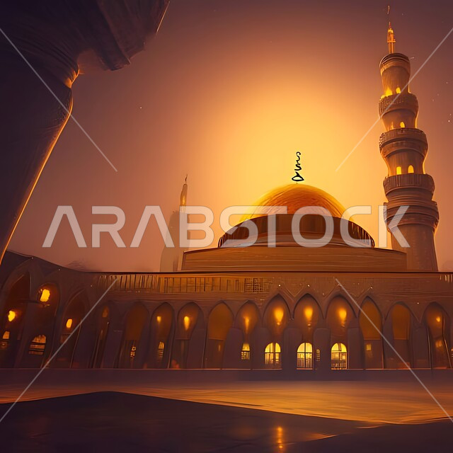 الفن الهندسي المعماري لبناء المساجد في المملكة العربية السعودية, المعالم الدينية الإسلامية المقدسة, القبب والمآذن الشامخة, أداء الفرائض والصلوات والتقرب إلى الله، مجسم ثلاثي الأبعاد لمسجد بتصاميم على الطراز الاسلامي