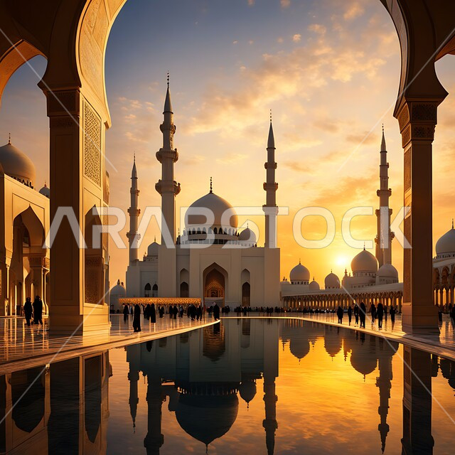 الفن الهندسي المعماري لبناء المساجد في المملكة العربية السعودية, المعالم الدينية الإسلامية المقدسة, القبب والمآذن الشامخة, أداء الفرائض والصلوات والتقرب إلى الله، مجسم ثلاثي الأبعاد لمسجد بتصاميم على الطراز الاسلامي