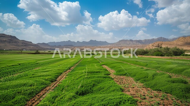 الحقول الزراعية في المملكة العربية السعودية في جدة، السماء الملبدة بالغيوم، الاشجار والنباتات الخضراء، المنتجات والمحاصيل الزراعية الوطنية المحلية, الاستمتاع بالمناظر الطبيعية نهاراً، قضاء وقت ممتع في الهواء الطلق،