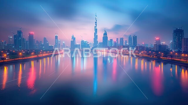 الفن الهندسي المعماري المتطور للمنشآت التجارية والسكنية، المباني والمنتجعات الفاخرة في الإمارات العربية المتحدة، صورة جوية لناطحات السحاب والأبراج في مدينة دبي، المدن السياحية الساحلية، مناظر طبيعية متميزة