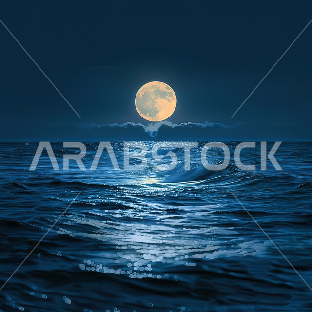 قضاء أوقات ممتعه في التنزه على السواحل، القمر المكتمل في السماء فوق شاطئ البحر الاحمر في الليل, أماكن و معالم طبيعية سياحية مشهورة في المملكة العربية السعودية