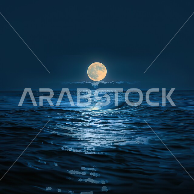 قضاء أوقات ممتعه في التنزه على السواحل، القمر المكتمل في السماء فوق شاطئ البحر الاحمر في الليل, أماكن و معالم طبيعية سياحية مشهورة في المملكة العربية السعودية