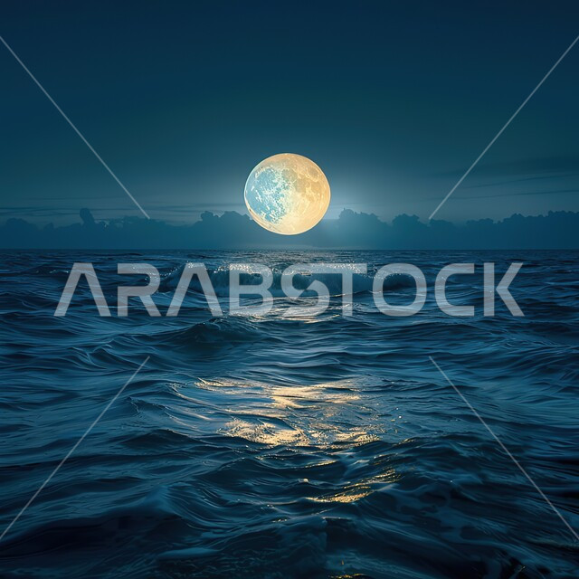 قضاء أوقات ممتعه في التنزه على السواحل، القمر المكتمل في السماء فوق شاطئ البحر الاحمر في الليل, أماكن و معالم طبيعية سياحية مشهورة في المملكة العربية السعودية