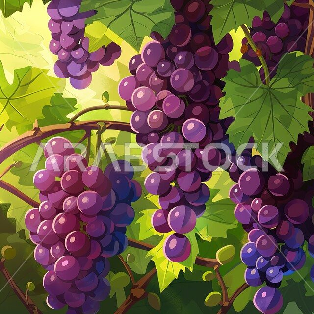 مزارع وحقول الفاكهة في المملكة العربية السعودية, صورة مقربة لعناقيد العنب الاحمر الشهية على الأشجار في الأراضي الزراعية, موسم حصاد وقطاف الثمار, منتجات ومحاصيل زراعية وطنية محلية