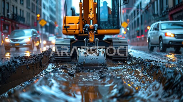  جرافة تعمل على رفع وتعبئة مخلفات البناء من تراب وأحجار, آلات ومعدات ثقيلة، استخدام الرافعات والسقالات في مواقع البناء، آليات تقوم بالحفر في موقع العمل, الهندسة الانشائية والعمل في المجال المعماري بالسعودية