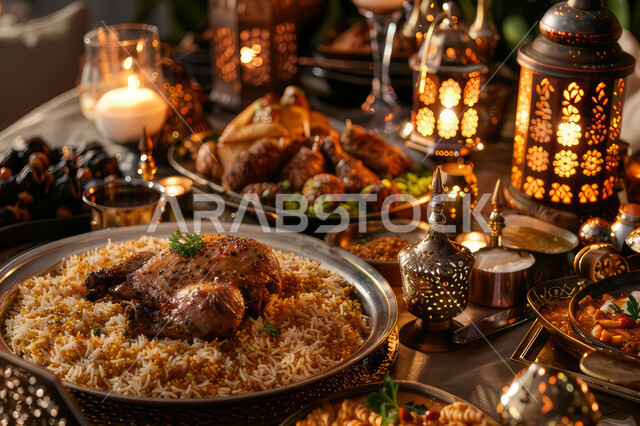A table full of delicious traditional popular foods, delicious oriental ...